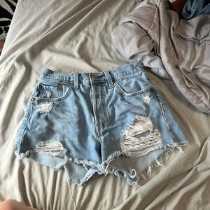 Levi's Light Blue Distressed High-Rise Denim Shorts